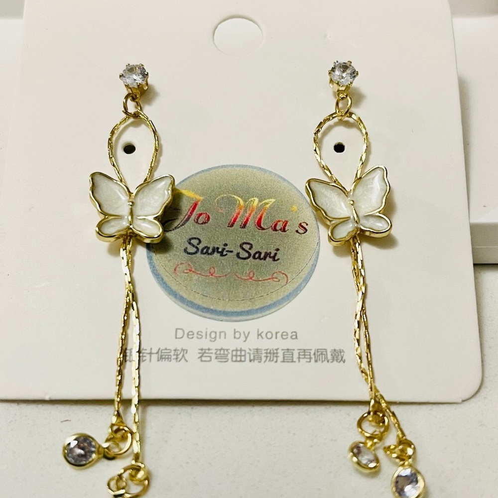 Dangling earring.. Gold Plated.. 2 inches, Butterfly design.